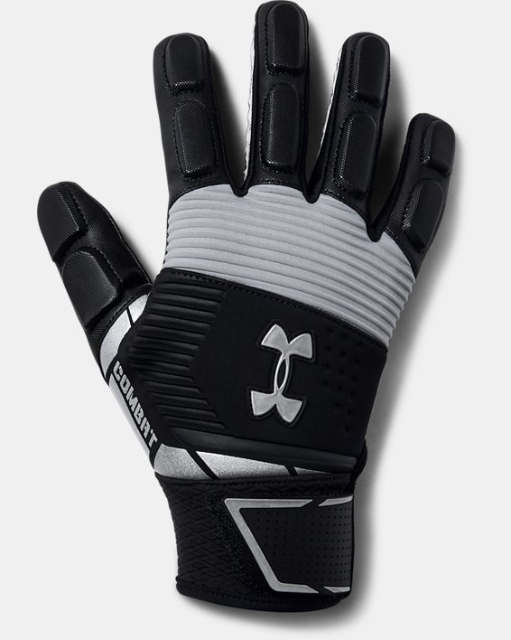 Under Armour Lineman Padded Football Gloves Size Small Black White UA COMBAT $55 